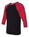 Bella 3200 Unisex 3 By 4 Sleeve Baseball Tee - Black & Red, Extra Large