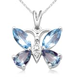 10k White Gold Blue Topaz and Neptune Garden Topaz with Diamond-Accent Butterfly Pendant