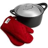 All-Clad Cast Aluminum 5-1/2-Quart Dutch Oven with Two Oven Mitts