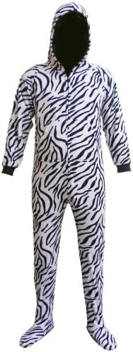 Footed Pajama Men's Hooded Zebra Onesie S White