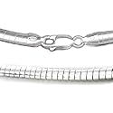 Sterling Silver 3mm Flat Shiny Omega Chain 18" Collar Necklace