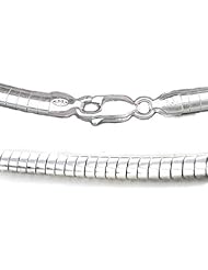 Sterling Silver 3mm Flat Shiny Omega Chain 18" Collar Necklace
