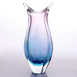 Hand Blown Pink and Blue Sommerso Teardrop Art Glass Vase with Dual Angled Lip 11.5 tall