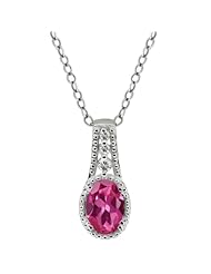 0.91 Ct Oval Pink Tourmaline White Topaz 925 Sterling Silver Pendant