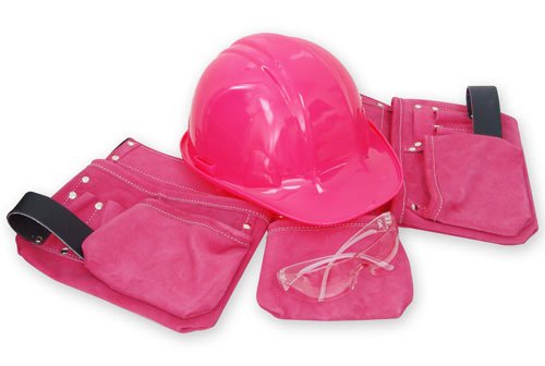 Pink Tool Belt Kit with Pyramex Hard Hat and Eva Petite Safety Glasses