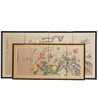 Asian Style - Harmony in Nature Chinese Decorative Wall Screen w/ Hand painted Brush Art Design