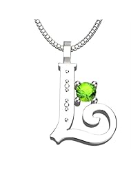 Sterling Silver Letter L - August Peridot Birthstone 18 Inch Necklace
