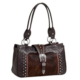 American West Wild Horses Collection 3 Compartment Zip Top Tote In Leather