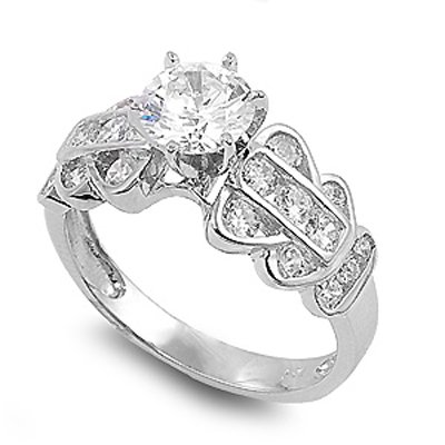 .925 Sterling Silver Engagement Ring, Designed with 2.50 Carat Total Weight Diamond Colored Cubic Zirconia in Fashionably Shimmering Round Cut Stones, Free Shipping, Sale Price Offer, Comes with Free Special Gift Pouch and Box