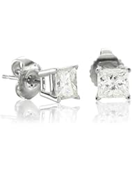 14k White Gold Princess Cut Diamond Stud Earrings (GH, SI3, 0.10 carat)