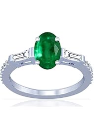 18K White Gold Oval Cut Emerald Ring With Sidestones