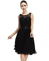 A-line Cocktail Knee Length Scoop Neck Sweetheart Natural   Waistline Chiffon Belted Lace Illusion  Dress