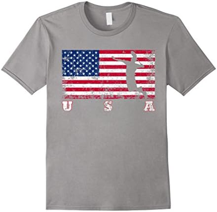 Men's Badminton Team Gift - American Flag Badminton Shirt Medium Slate