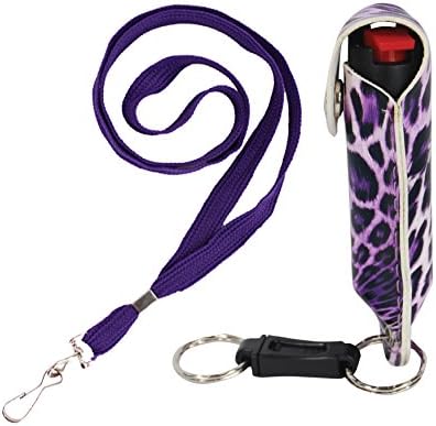 Grab and Go Bundle: Pepper Shot 1/2 Oz Fashion Leopard Black and Purple Leatherette Hoster and a 36 Inch Purple Breakaway Lanyard - Lot of 2 Pcs