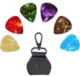 Protec Guitar Pick Leather Holder with Key Chain Ring and Set of 6 Medium Guitar Picks