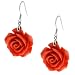 20mm .925 Sterling Silver Simulated Pink Coral Carved Rose Flower Earrings