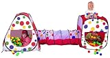 Easy Twist Polka Dot Theme Pop-up Rectangle & Teepee Play Tent w/ Tunnel & 200 Play Balls