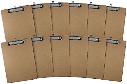 Clipboard with Metal Clips Low Profile - Letter Size - Hardboard - Set of 12