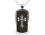 Men's Cross Dog Tag Pendant Necklace in Sterling Silver and Mocha Stingray with Chain