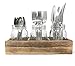 Flatware Caddy Cutlery Holder Utensil Organizer with 3 Glass Mason Jars in Farmhouse Rustic Style Wood Tray For Silverware Display on Kitchen Countertop, Dining Table and Party (Rustic Wood)