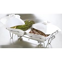 Godinger Ceramic Double Warmer Chafing Dish with Serving Stand