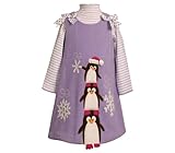 Bonnie Jean LITTLE GIRLS 4-6X 2-Piece LAVENDER-PURPLE EMBROIDERED 'Penguin' APPLIQUE FLEECE JUMPER Special Occasion Holiday Dress Set