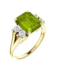 18K Yellow Gold 10.00x8.00mm Emerald Cut Peridot and Diamond Ring -- LIFETIME WARRANTY