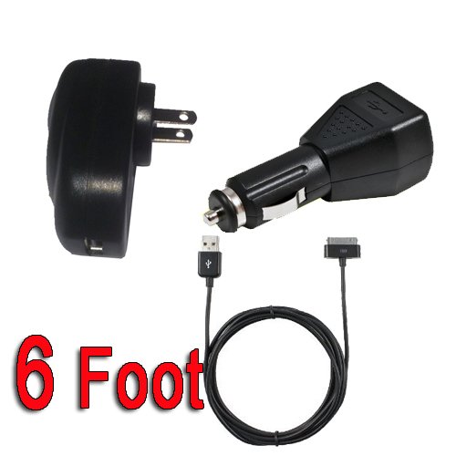 Best Price KHOMO 10W 2A USB Travel Kit with Car Charger Wall Adapter and 6ft SUPER LONG SYNC Cable for Apple iPad 2 iPad 1G All iPhone and iPod
