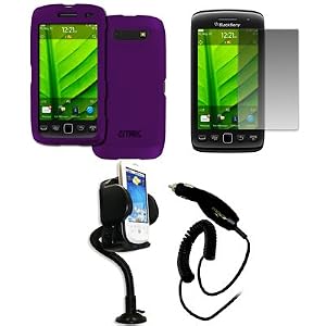 EMPIRE BlackBerry Torch 9850 9860 Purple Rubberized Hard Case Cover + 360 Degree Rotatable Car Windshield Mount with Air Vent Attachment + Screen Protector + Car Charger (CLA) [EMPIRE Packaging]