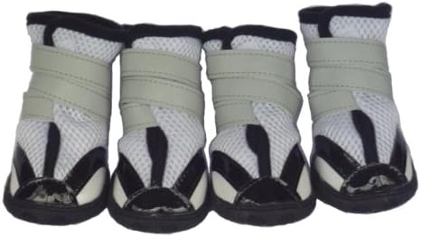 Lifeful® Large Dog Summer Nonslip Waterproof Breathable Mesh Fabric Cool Boots, for Sports or Travel, Hemmed with PU Leather Around Shoe-Sole, Closure by the Long, Reelable, Adjustable and Safe Reflective Velcro Strap, Set of 4, White Color, Comfy and Durable, Size Large-Inner Width 2.44"