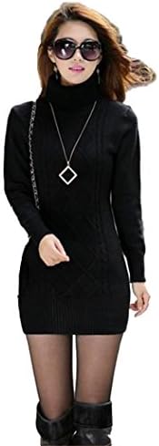 MiYang Women's Cowl Neck Knit Stretchable Long Sleeve Tunic Sweater Dress