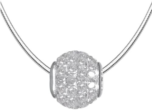 VINANI brand Germany 925 Sterling Silver Pendant Ball Zirconia white with Snake Chain Necklace Italy 20" AKU50