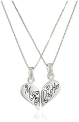 Sterling Silver "Mother Daughter Friends Forever" Reversible Breakaway Heart Pendant Necklace Set, 18"