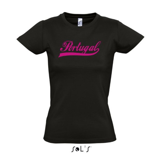 Damen T-Shirt – Portugal Oldschool LÄNDERSHIRT EM / WM FAN Trikot S-XXL , Deep black – pink , S