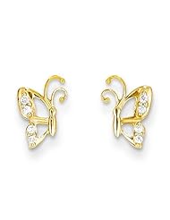 MadiK® Childrens 14k Yellow Gold Polished Baby Butterfly w/ CZ Post Earrings