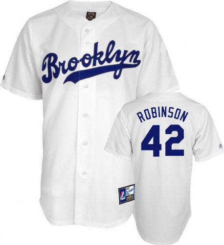 MLB Jackie Robinson #42 Brooklyn Dodgers Cooperstown Replica Jersey (White, Small)