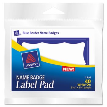 New-Avery 45144 - Name Badge Label Pads, 3 x 4, Blue/White, 40/Pack - AVE45144