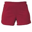 Maroon Burgundy dark red solid color exercise sport shorts for women and girls. Covered elastic waist & vents.