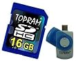 TOPRAM 16GB 16G SD SDHC Secure Digital Card with R5 Multi-function Card Reader