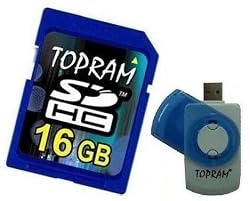 TOPRAM 16GB 16G SD SDHC Secure Digital Card with R5 Multi-function Card Reader