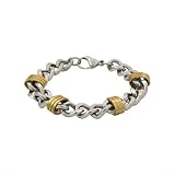 Mens Stainless Steel Curb Link Bracelet with Gold Accents, 8