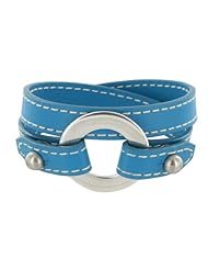 Les Poulettes Jewels - Sterling Silver Bracelet Double Turn - With Blue Leather and Slice Knot Design