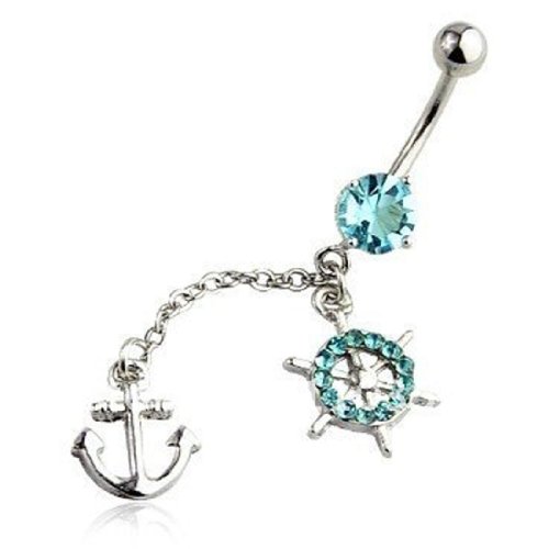 BodyJ4YouÂ¨ Anchor Belly Ring Long Dangle 14G