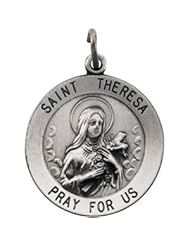Round Saint Theresa Necklace in Solid Sterling Silver Pray for Us Medal 22.00 MM