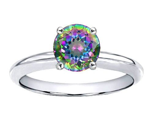 1.25 cttw Genuine Mystic Rainbow Topaz Solitaire Engagement Ring LIFETIME WARRANTY