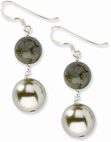 Sterling Silver 10-12mm Labradorite & Light Green Shell Pearl Earrings
