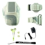 White Adjustable Deluxe Sportband / Workout Armband with Adaptable Neck Str ....