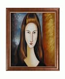 Art Reproduction Oil Painting - Modigliani Paintings: Portrait of Jeanne Hebuterne with Verona Cafe - Coffee Brown Patina Finish with Bead Detail - 24 X 28 - Hand Painted Framed Canvas Art