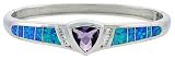 Synthetic Opal Bangle Bracelet with 10 mm ( 3/8 ) Trillion Shape Amethyst CZ