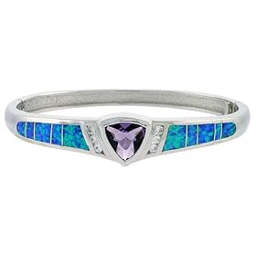 Synthetic Opal Bangle Bracelet with 10 mm ( 3 8 ) Trillion Shape Amethyst CZ by Sabrina Silver
